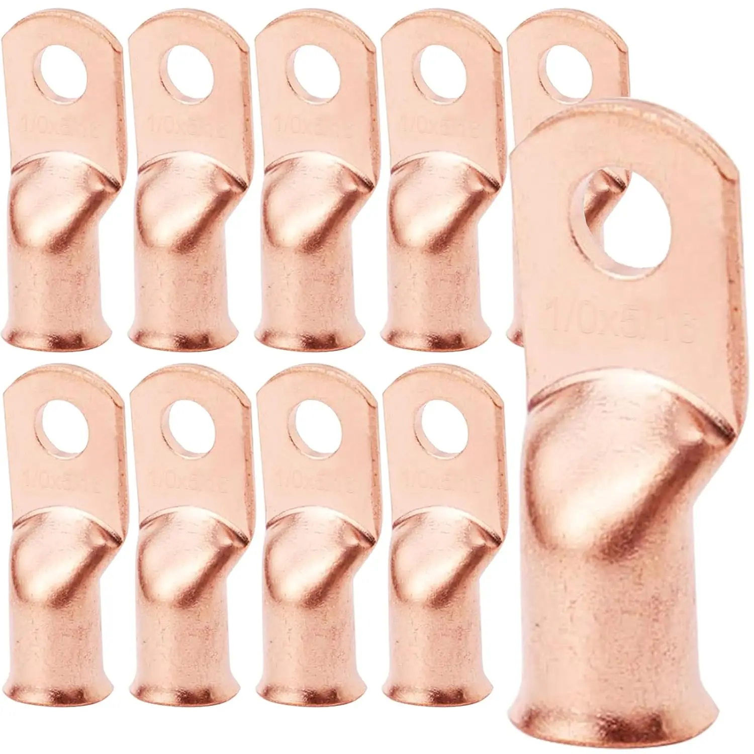 10/25Pcs 1/0 AWG Gauge Bare Copper Cable Wire Lugs Ring Crimp Terminal Wire Connectors Assortment Kit 3/8
