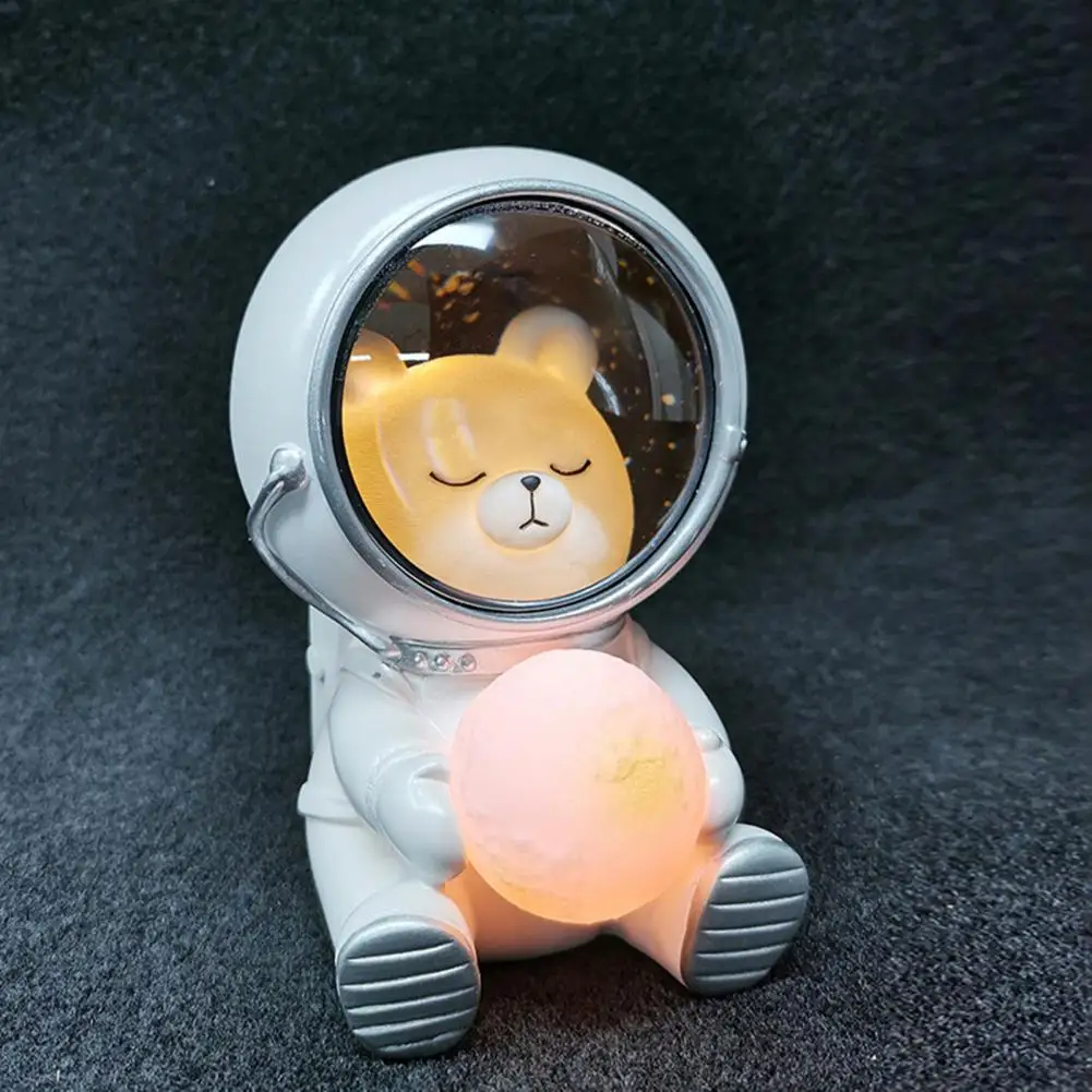 Resin Lovely Cat Astronaut Desk Lamp LED Night Light Cartoon Bear Desk Night Lamp Bedroom Decor Night Lights Kids Christmas Gift