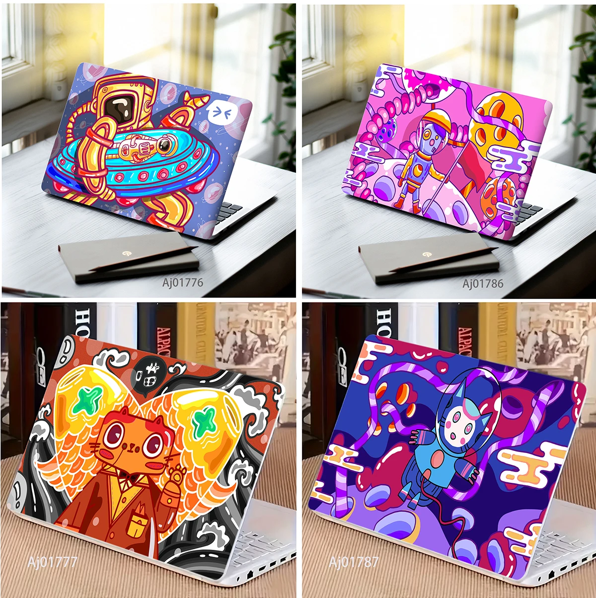 

Colorful Graffiti Space Astronaut Laptop Skin, Cute UFO Pop Art Waterproof Anti-scratch Notebook Protector Sticker