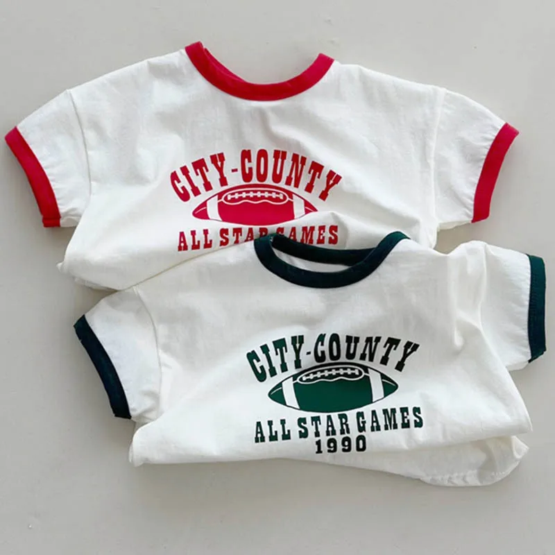 2026 Summer New Baby Letter Print Short Sleeve T Shirts Cotton Boys Girls Casual Tee Infant Loose Versatile Tops Kids Clothes