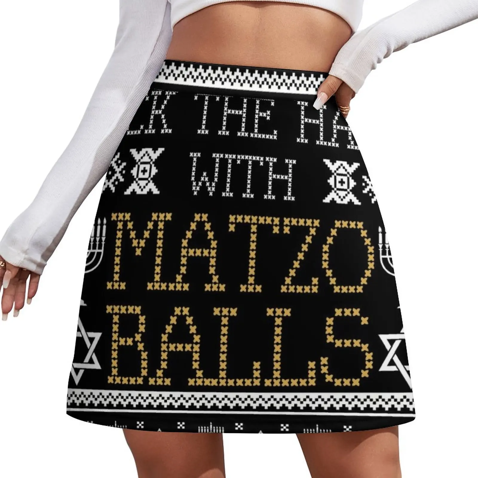 Deck The Halls With Matzo Balls Ugly Hanukkah Sweater Mini Skirt korean skirt skirt for woman shorts