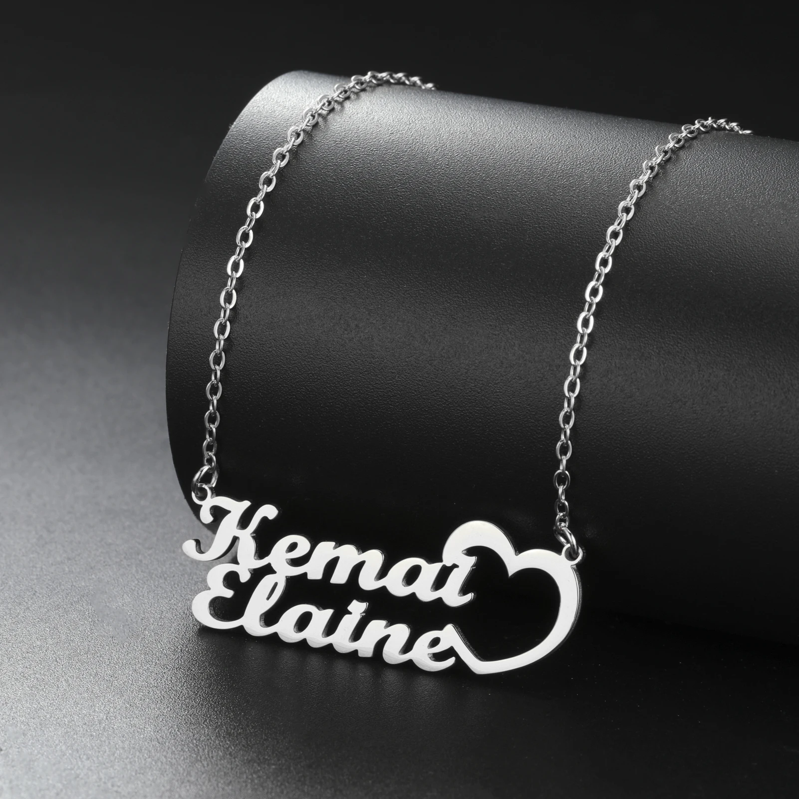 Lemegeton Custom Name Heart Necklace Stainless Steel Women Jewelry Customized Couple Choker Personalized Pendant New Year Gift