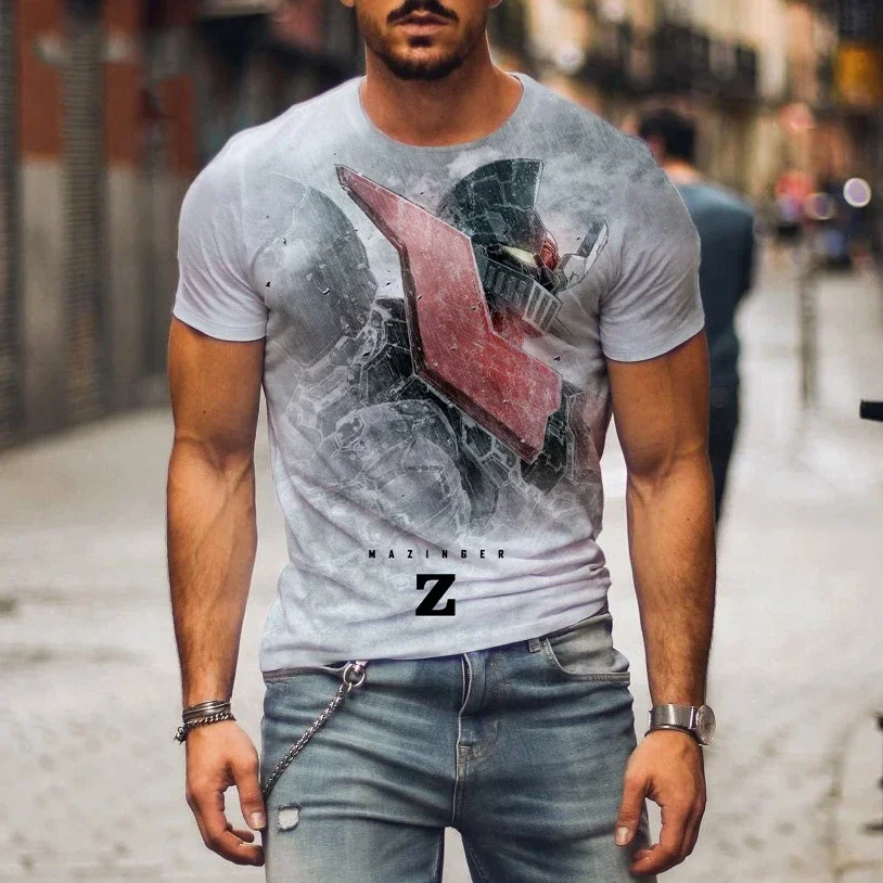 2024 Summer Hot Mazinger Z T-shirt Men\'s Animation Robot 3D Printing Short Sleeve Large Size Loose Comfortable Breathable Top