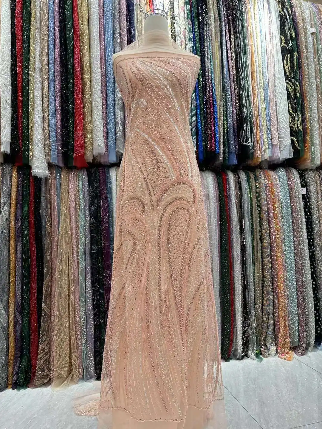 Tecido de renda de tubo frisado macio para vestido de casamento, mais recente e elegante, melhor qualidade, U _ Ge2158, 5 jardas, 2022