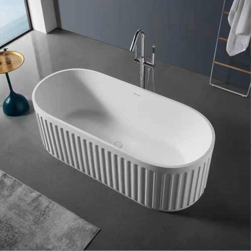 Classic cUPC Deep Soaking Oval bathtub Alone Solid Surface Center Drain Glossy White Adult Acrylic Freestanding Bath Tub