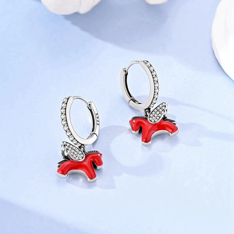 925 Sterling Silver Lucky Zoo Horse Butterfly Hummingbird Women Earrings Brilliant Wedding Engagement Star Earrings Jewelry Gift