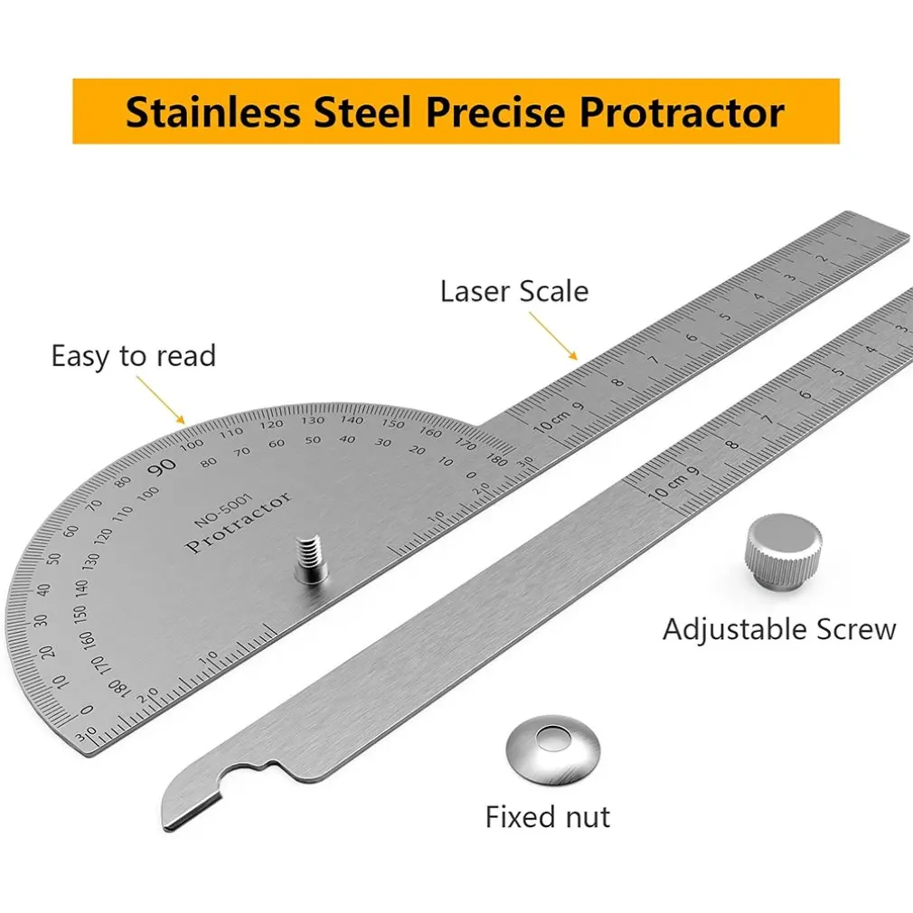 Angle Meter Measure Protractor Ruler Metal Finder 180 Degree Guage Goniometer Stainless Steel Woodworking Wood Measurement Tool