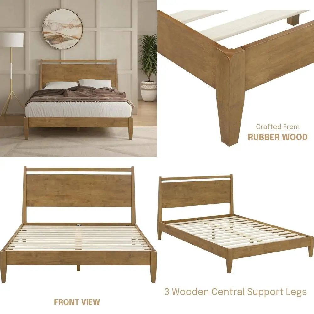 

NTC Adept Solid Wood Bed Frame with Headboard, Includes Silent Slat Foundation and Central Wood Support, Supports Up to 1000 Lbs