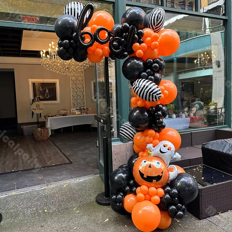 110pcs Latex and Aluminum Foil Balloon Combo Set Halloween Spooky Party Decoration Supplies Orange and Black Balloon Arch