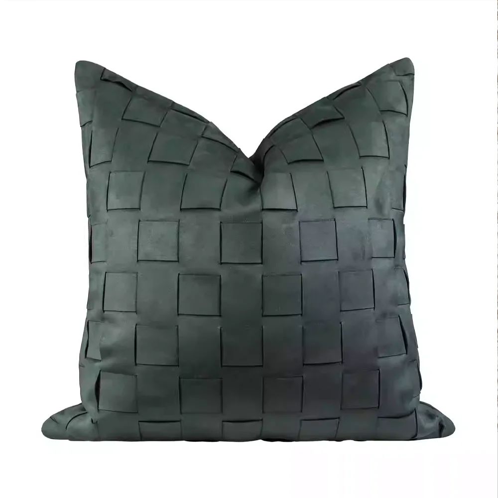RUIYI Luxury Woven PU Leather Pillow Cover 3D Textured Faux Suede Decorative Cushion Case for Sofa Bed Living Room