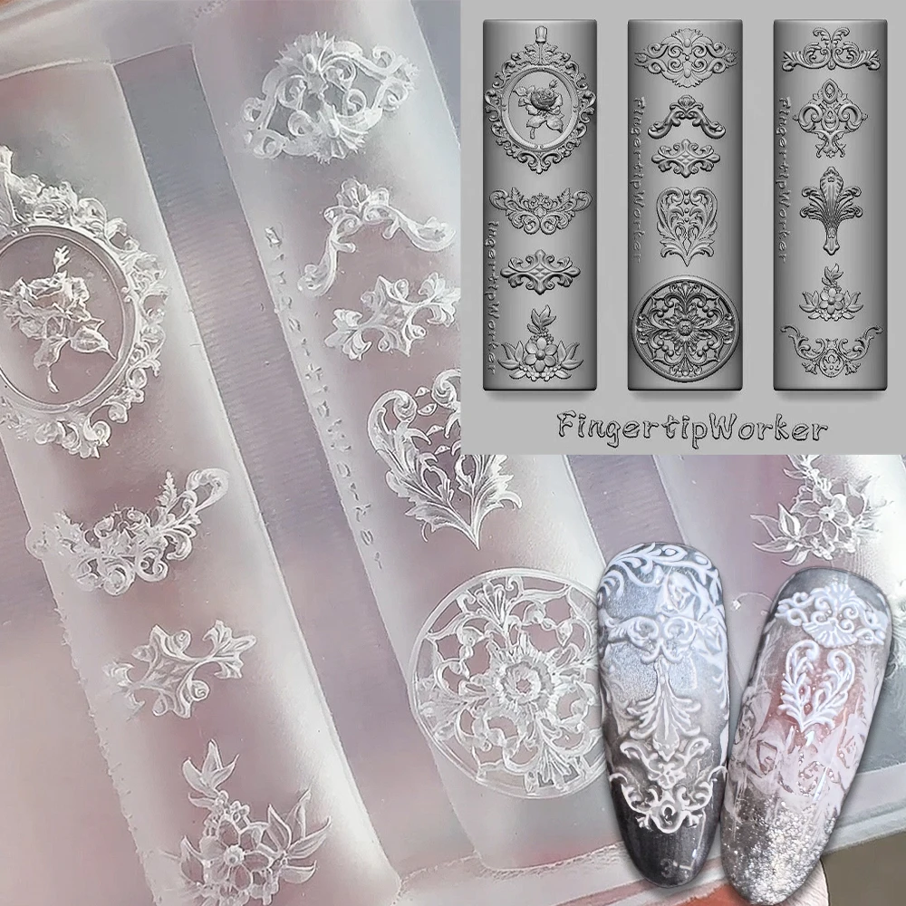 1pcs Retro Court Baroque 5D Nail Molds Window Flower Frame Nail Mold 3D Carving Silicone Template DIY Manicure Decoration Tools