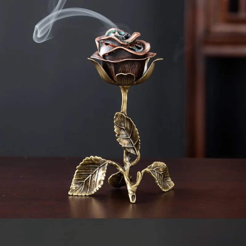Handmade Metal Rose Incense Insert Desktop Decoration Home Decoration Incense Burners Good Gifts Office Accessories