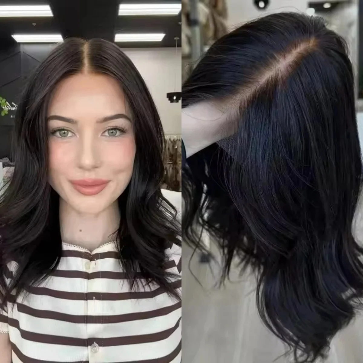 

Натуральный синтетический парик черного цвета с волнистыми прядями, без клея, из высококачественного брюнеттного волокна, для женщин, удобный для начинающих, плотность 180%