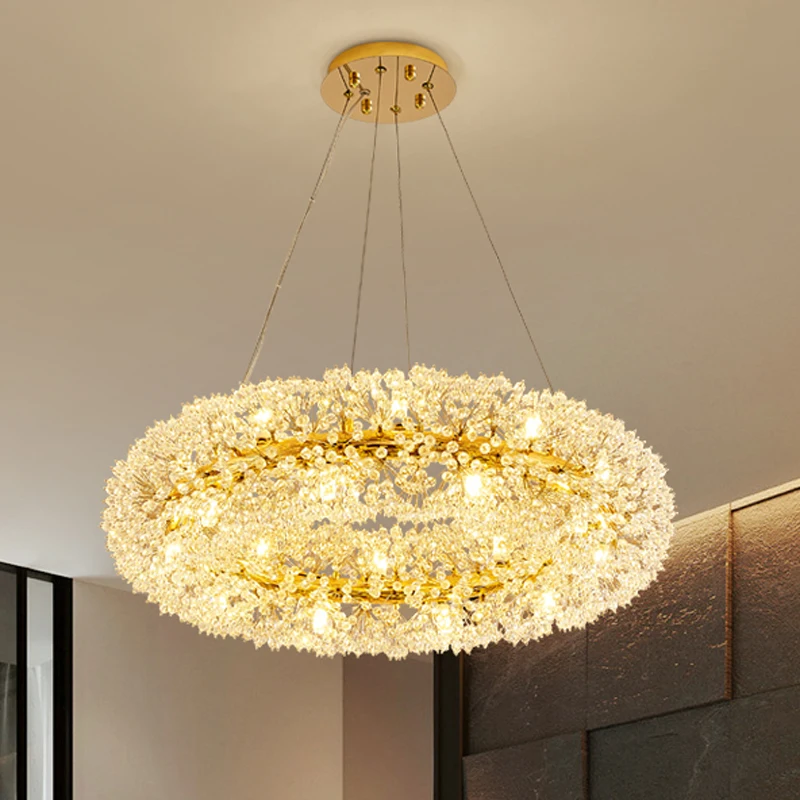 Luxury Crystal Pendant Lamps Modern Round Long Pendant Lights Fixture American Artistic Hanging Lamp European Interior Droplight