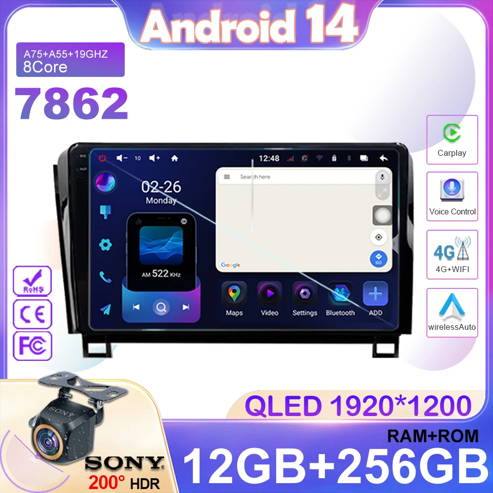 

Wireless Carplay For Toyota Tundra XK50 2007 - 2013 Sequoia XK60 2008 - 2017 Android 14 RadioNavigation Multimedia No 2din DVD