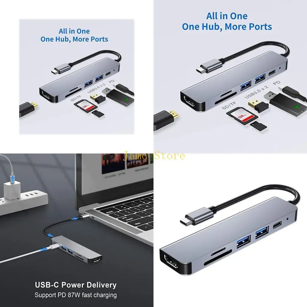 LX0B USB C Hub, Power Expand+ 6-in-1 USB C Hub Adapter2 USB Ports, TF Card Reader, Power Delivery