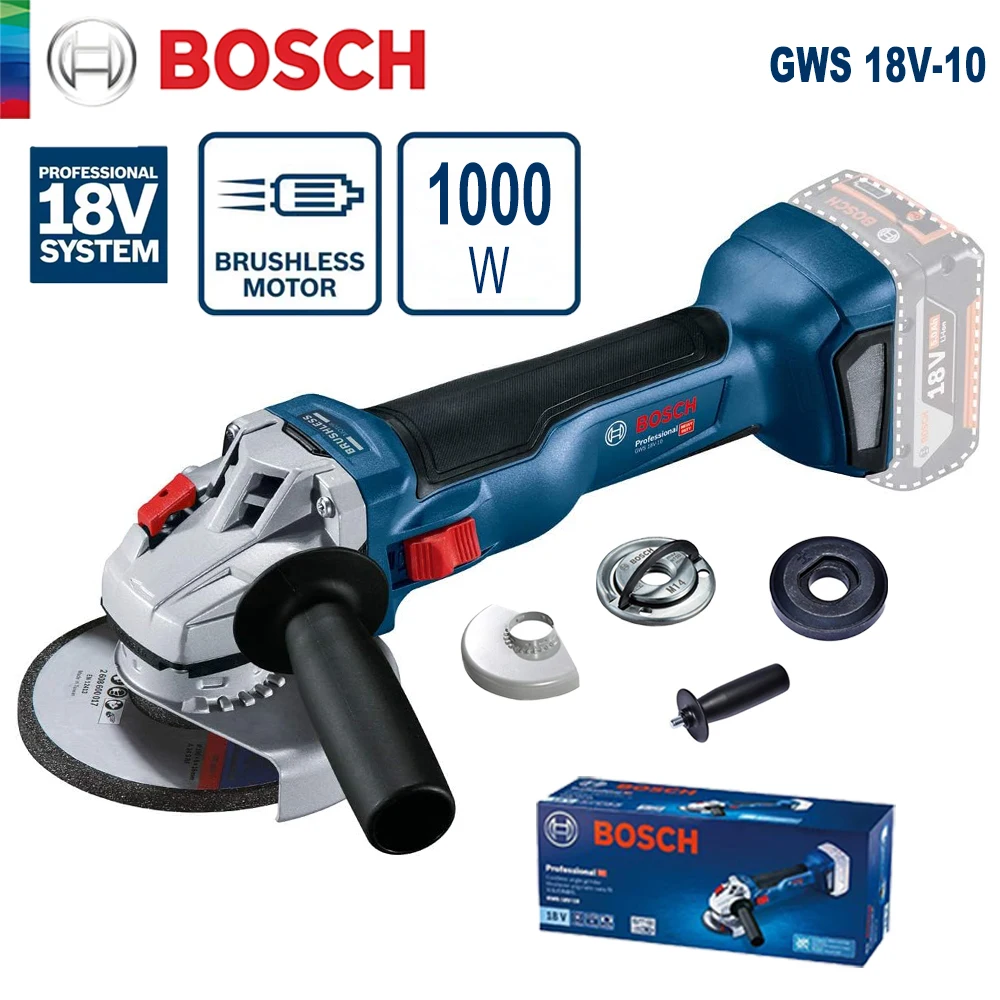 

Bosch GWS 18V-10 Беспроводная угловая шлифовальная машина 18 в бесщеточный Электрический шлифовальный станок 1000 Вт 9000 об/мин шлифовальная машина Электроинструмент для камня стали