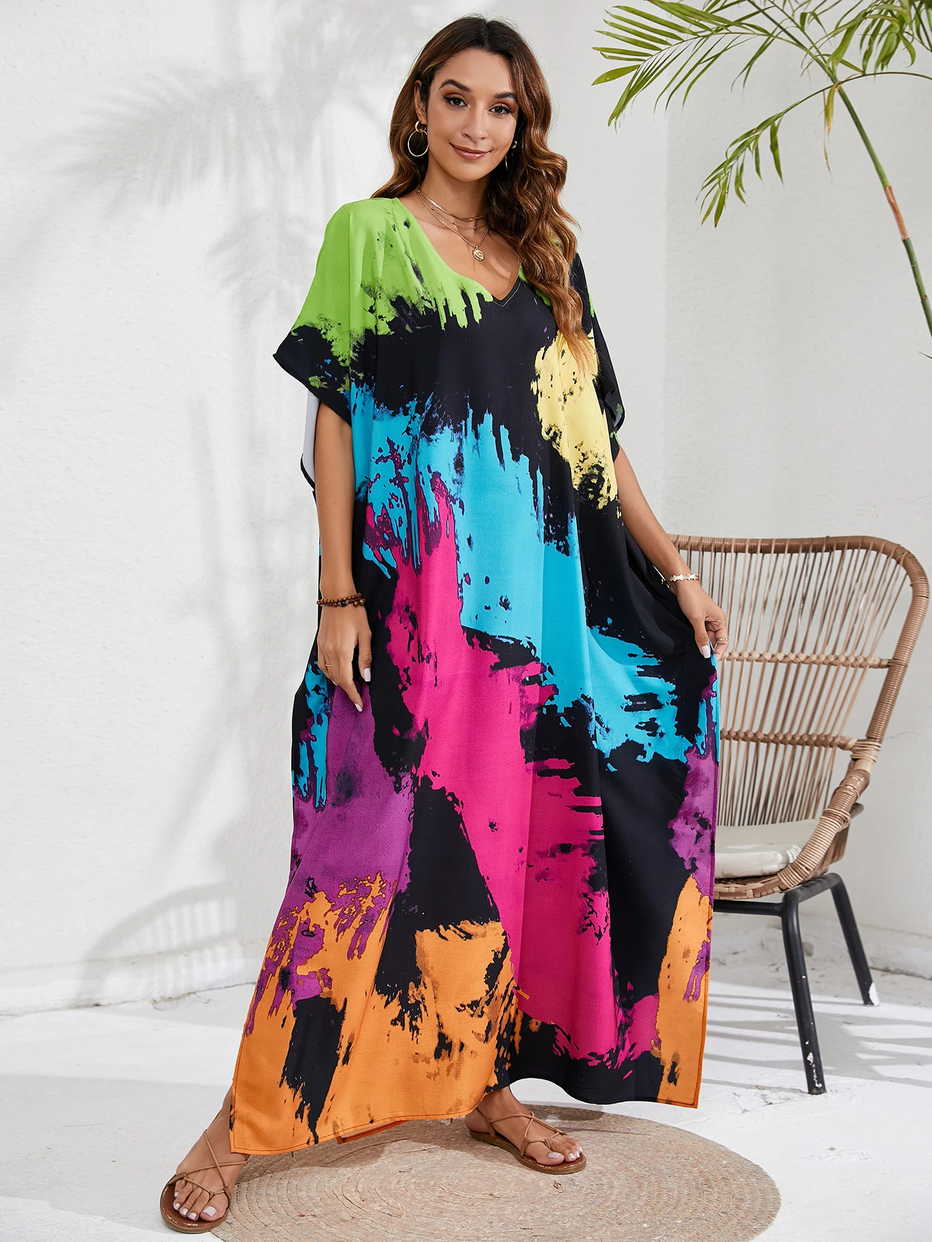 

Women's Summer Beach Cover Up, Quick Dry Tie Dye, Loose Plus Size Vacation Kaftan Beach Dress for Bikini