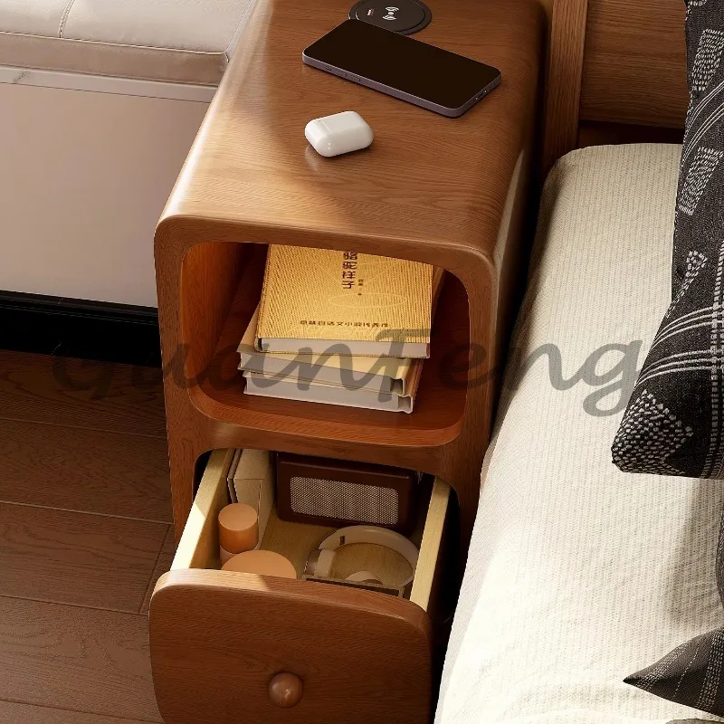 Solid Wood Minimalist Nightstand with Ultra-Slim Narrow Design for Spaces，Compact Storage Organizer for Rental Apartment Bedroom