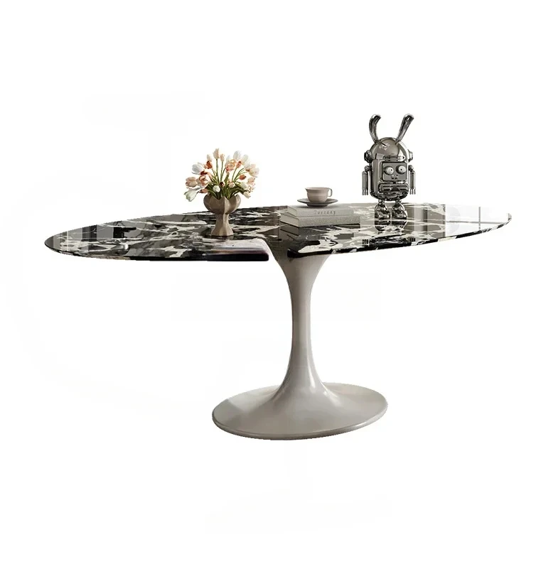 Mesa de comedor ovalada de mármol, estilo francés, retro, asequible, lujo, lujo natural, tulipán