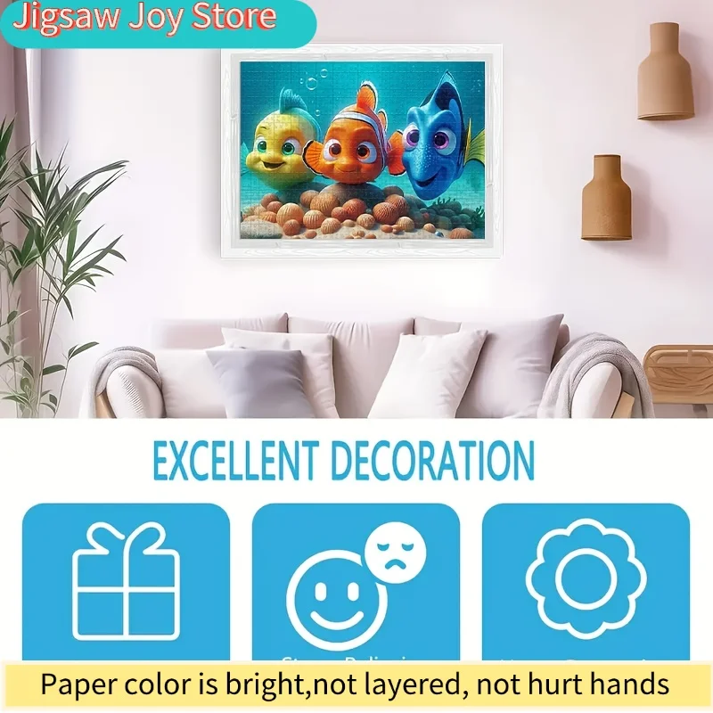 [مفتوح] لغز فسيفساء مسطح ثنائي الأبعاد مصنوع يدويًا يضم شخصيات كرتونية من فيلم البحث عن نيمو، بما في ذلك نيمو ودورى. هدية احتفالية،