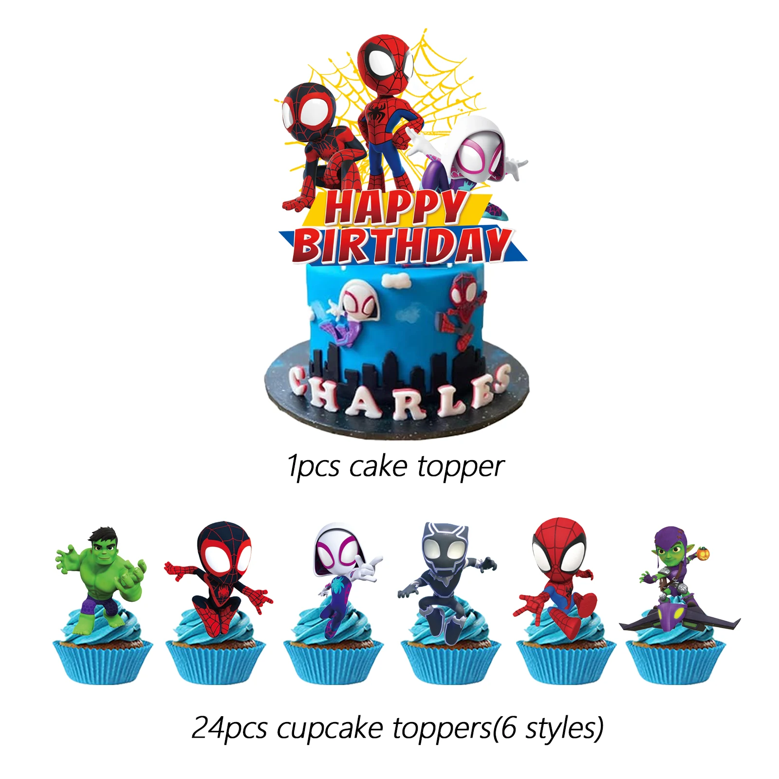 Spidey and His Amazing Friends Cake Topper、Cupcake Toppers ， Birthday Decorations，Theme Party Supplies,   Birthday Cake Decorati view 3