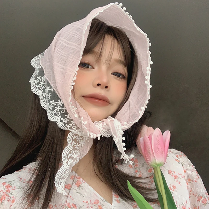 French Lace Triangle Scarf Female Summer Sweet Cute Headband Hairband Mori System