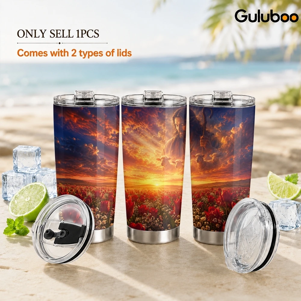Faith Nature Painting Vacuum Flasks 20oz Stainless Steel Insulated Tumbler Double Wall Travel Mug with 2 Lids Straw Drink Cup