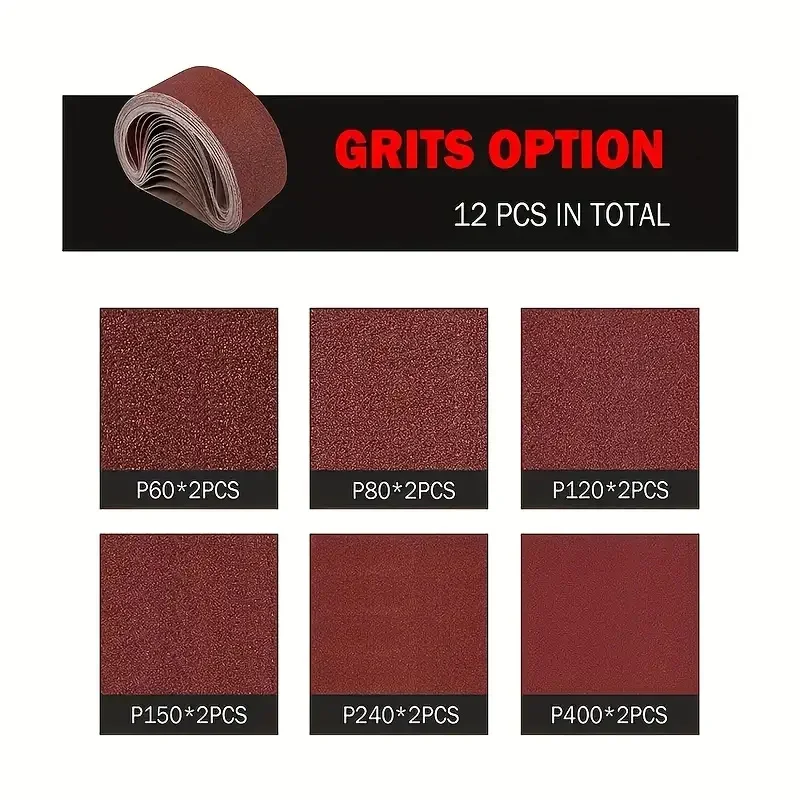 10/12Pcs4 X 36 นิ้วเทปขัดอลูมินาชุด - 60/80/120/150/240/400 Grits เทปขัดสําหรับเทปขัดแบบพกพา