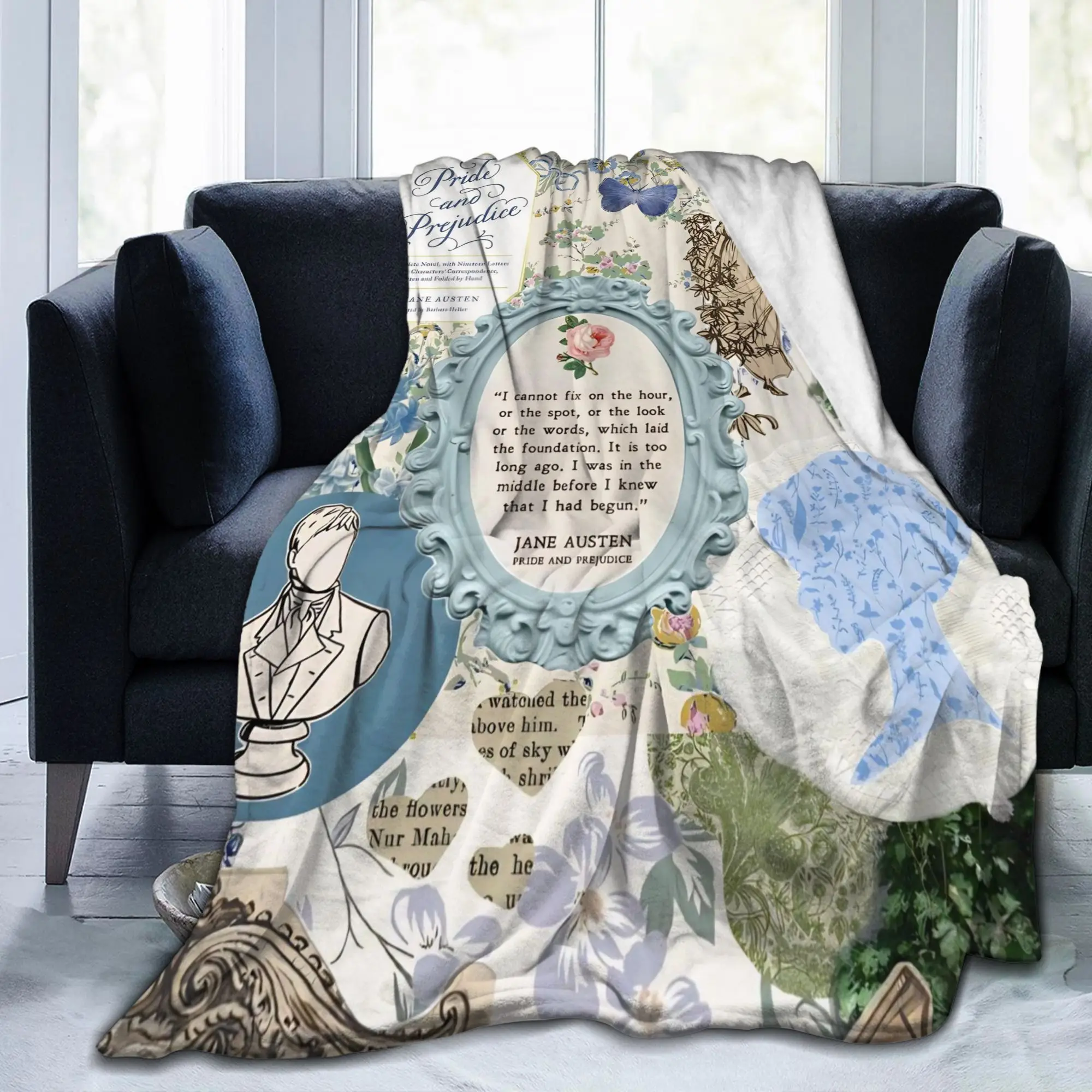 Pride and Prejudice Quotes Blankets Velvet Print Jane Austen Breathable Super Soft Throw Blankets for Car