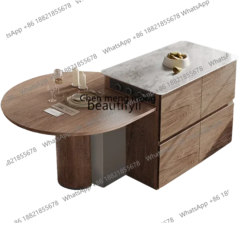 D178 New style Round table island  dining   integrated table household retractable storage marble retro guide table