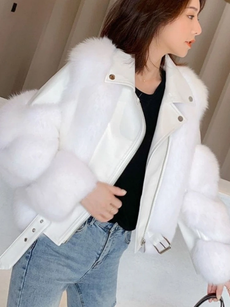 冬の新作 レディース スプライスコート イレギュラーレザー ジップアップ ターンダウンカラー ジャケット ストリートウェア 厚手 暖かい 無地コート ハイネック