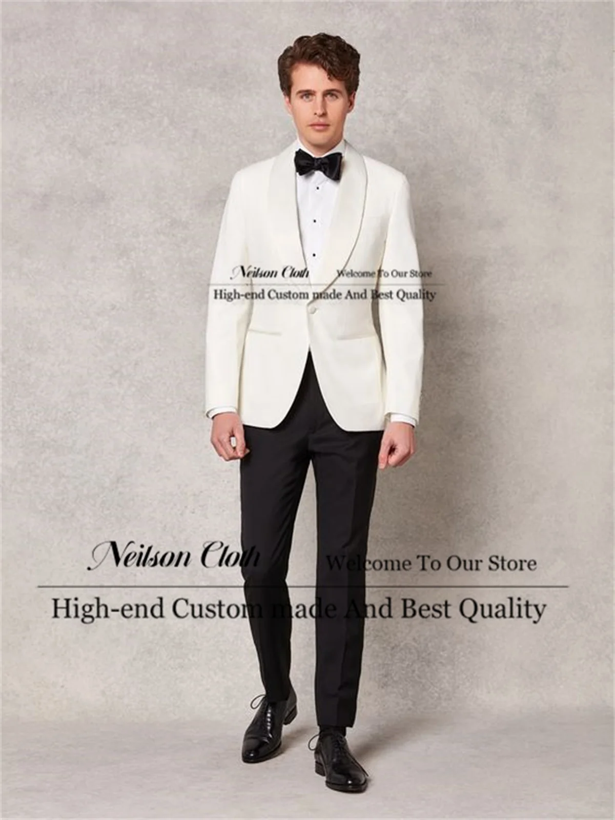 

Formal White Male Prom Blazers 2 Pcs Sets Shawl Lapel One Button Groom Wedding Tuxedos Slim Fit Office Groomsmen Costume Homme