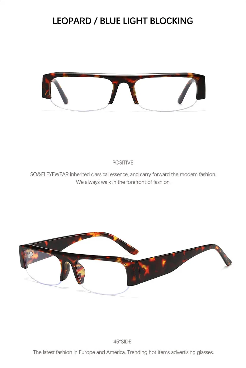 SO&EI Metallscharnier Kleine Rechteckige Sonnenbrille Photochrome Gläser UV400 Modische Halbrahmen Blaulichtfilter Brillengestelle – Detail 14