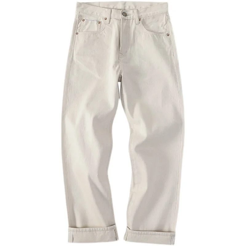 

Men White Jeans for Selvedge Denim Mid Waist Pants Workwear Trend 2023