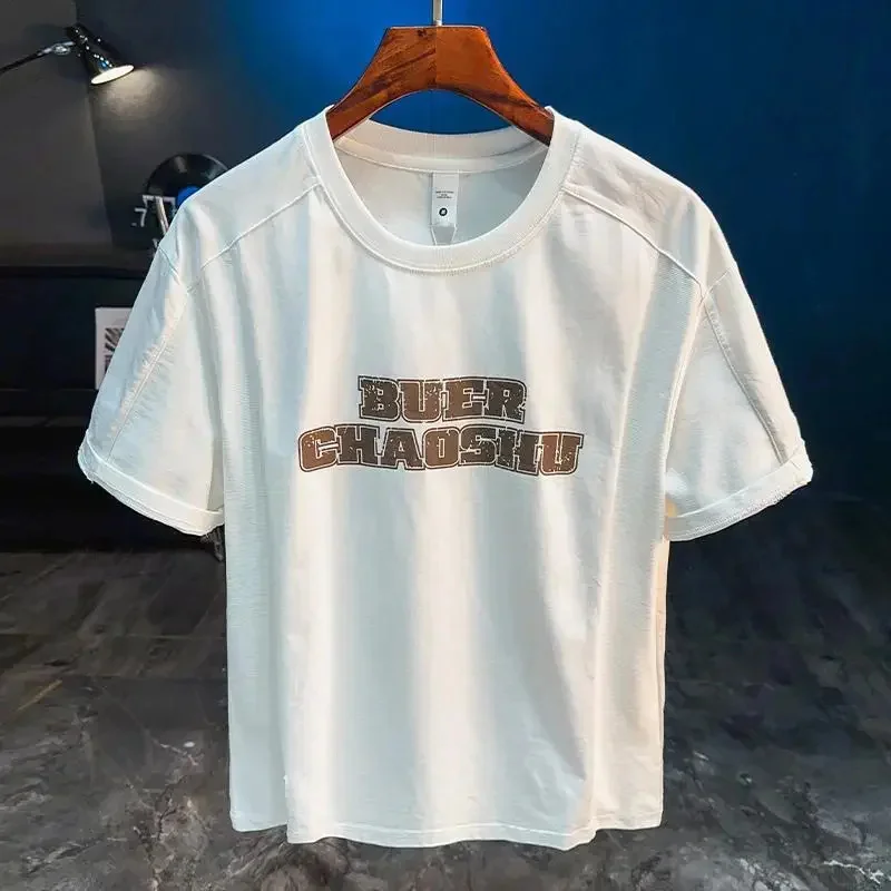 

2026 Новый стиль, летняя футболка с короткими рукавами, мужская модная брендовая свободная повседневная футболка с буквенным принтом
