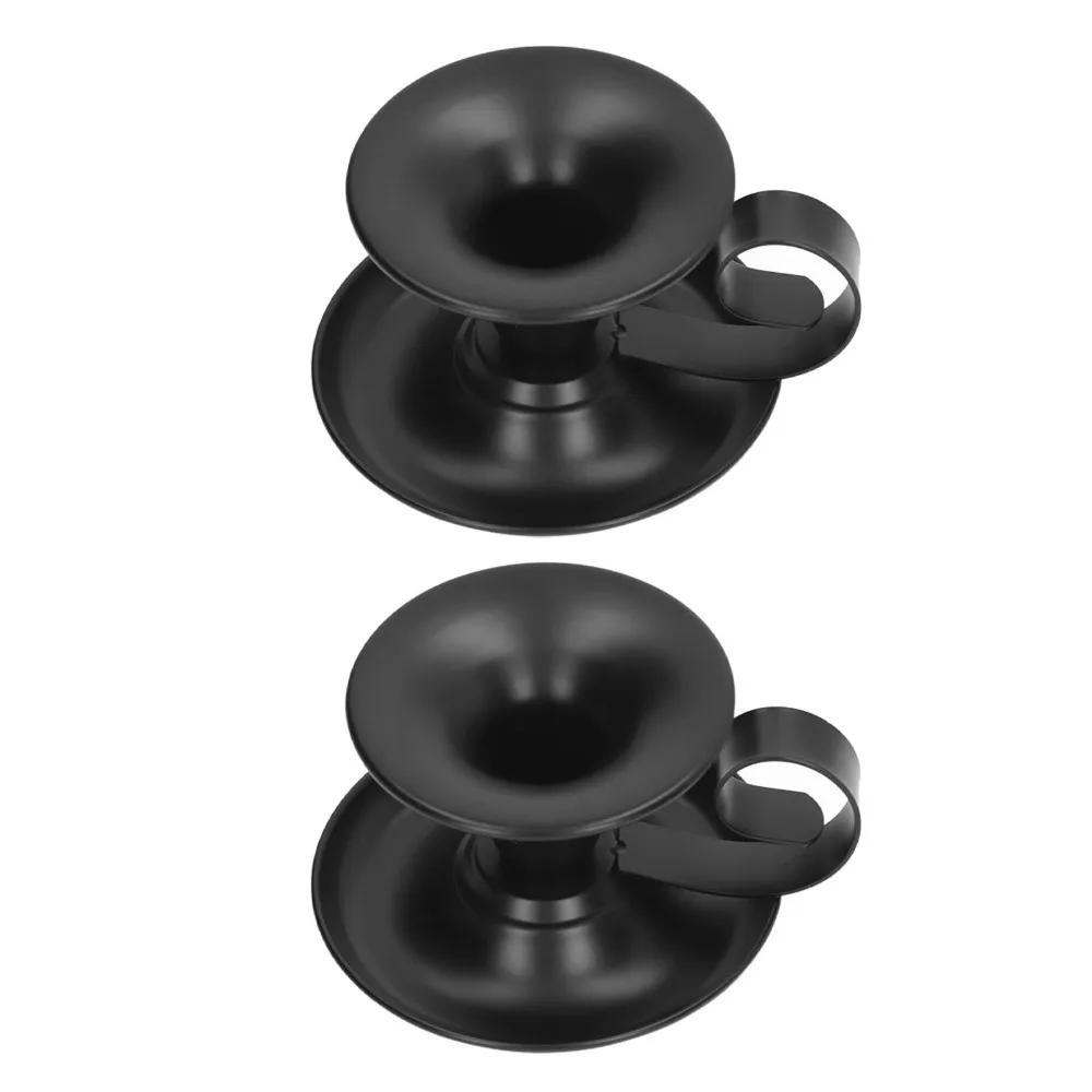 2pcs 2 Pack Pillar Candle Holder Stable Base Matte Black Taper Candle Holder Vintage Iron Base With Handle Metal Candle Stand