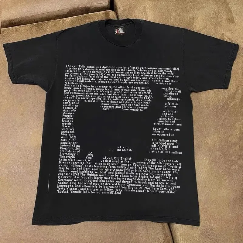 Europejska i amerykańska moda uliczna Marka Cat Letter Printing Plus Size T-shirt dla mężczyzn i kobiet Pary Wszechstronny top retro