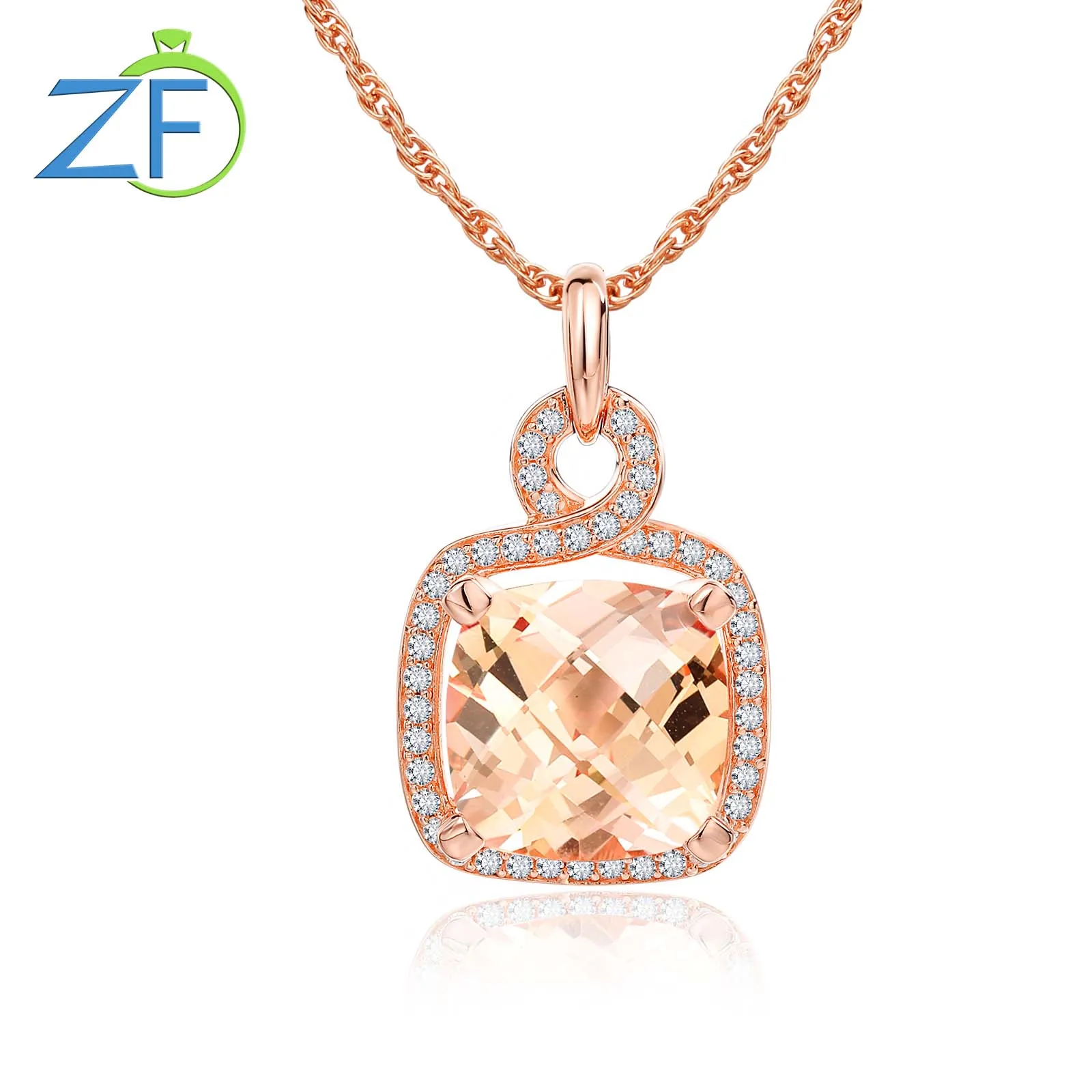 

GZ ZONGFA Women's 925 Sterling Silver Morganite Engagement Necklace 10ct Lab Created Gemstone Rose Gold Plated Fine Jewelry