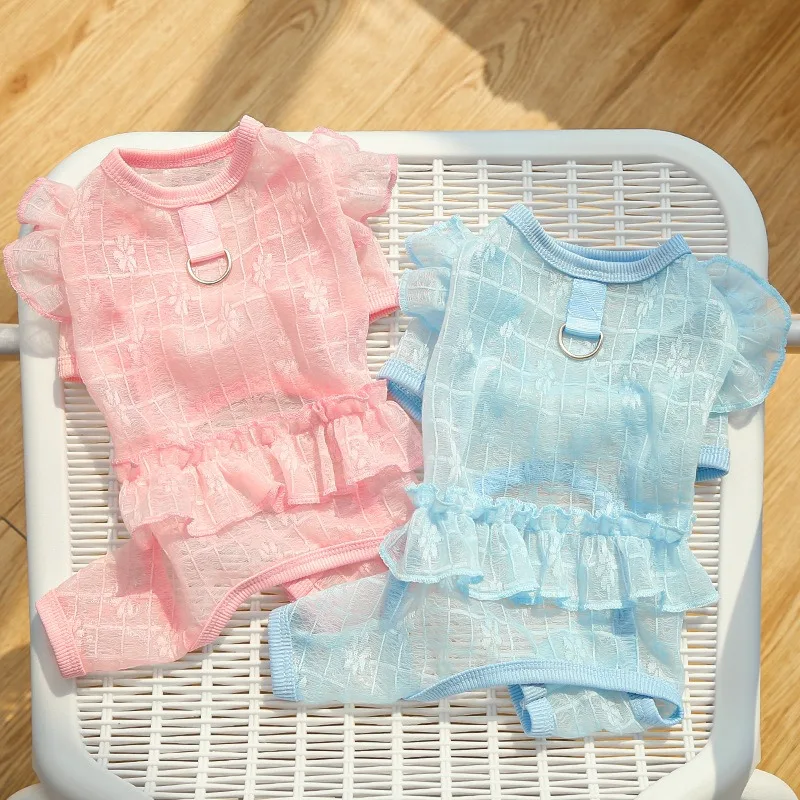 

Four Legs Mesh Dog Clothes Pet Teddy Summer Pants Breathable Wormproof Yorkshire Bodysuit Solid Colour Puppy Pullover