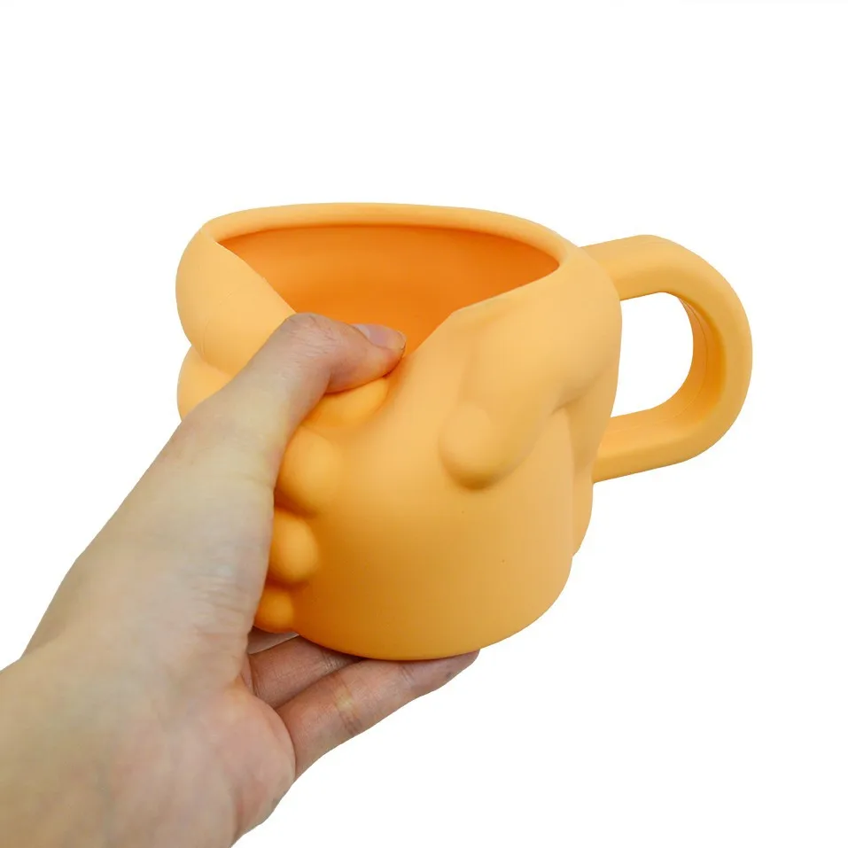 Silicone hand-held cup, wear-resistant, drop-resistant, high and low temperature-resistant, round and smooth three-dimensional