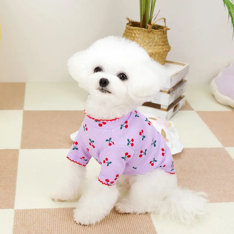 Puppy Summer Clothes Dog T Shirts for Small Dogs Chihuahua Vest Bichon Dog Undershirt Luxury Dog Sweatshirt Cherry Print Apparel