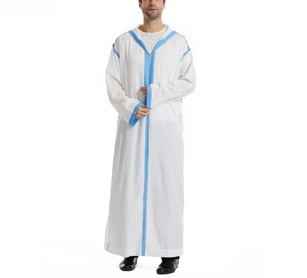 Uomo Abaya Musulmano Dubai Abito lungo saudita Eid Con cappuccio Jubba Thobe Abbigliamento islamico Marocchino Djellaba Caftano Caftano Arabo Abito abito