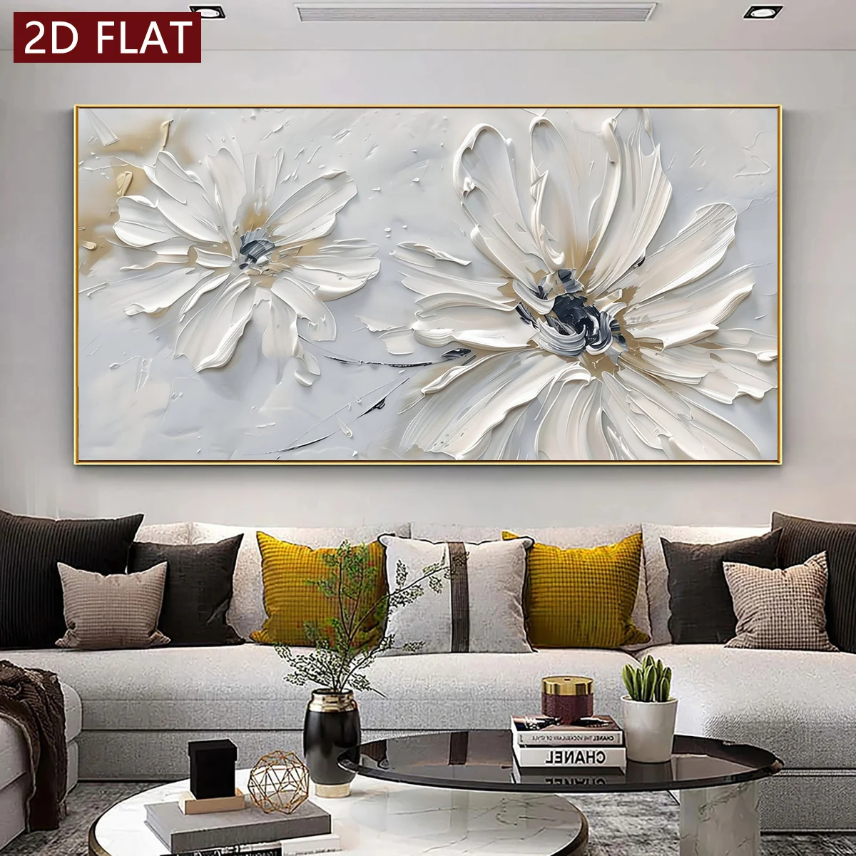 2D Flat 1pc Modern Abstract Minimalist Posters White Flower Prints Canvas Painting Wall Art for Living Room Bedroom Home Decor