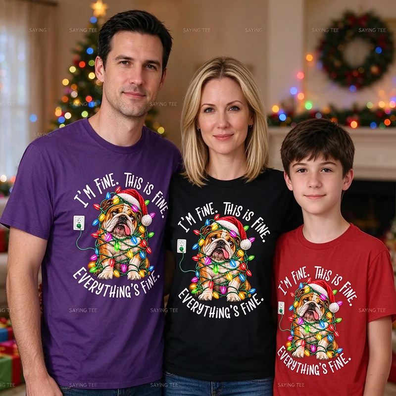 Funny English Bulldog Christmas Lights Dog Lover Xmas T Shirt Y2k Funny English Bulldog Dog Christmas Pajamas Holiday Clothes
