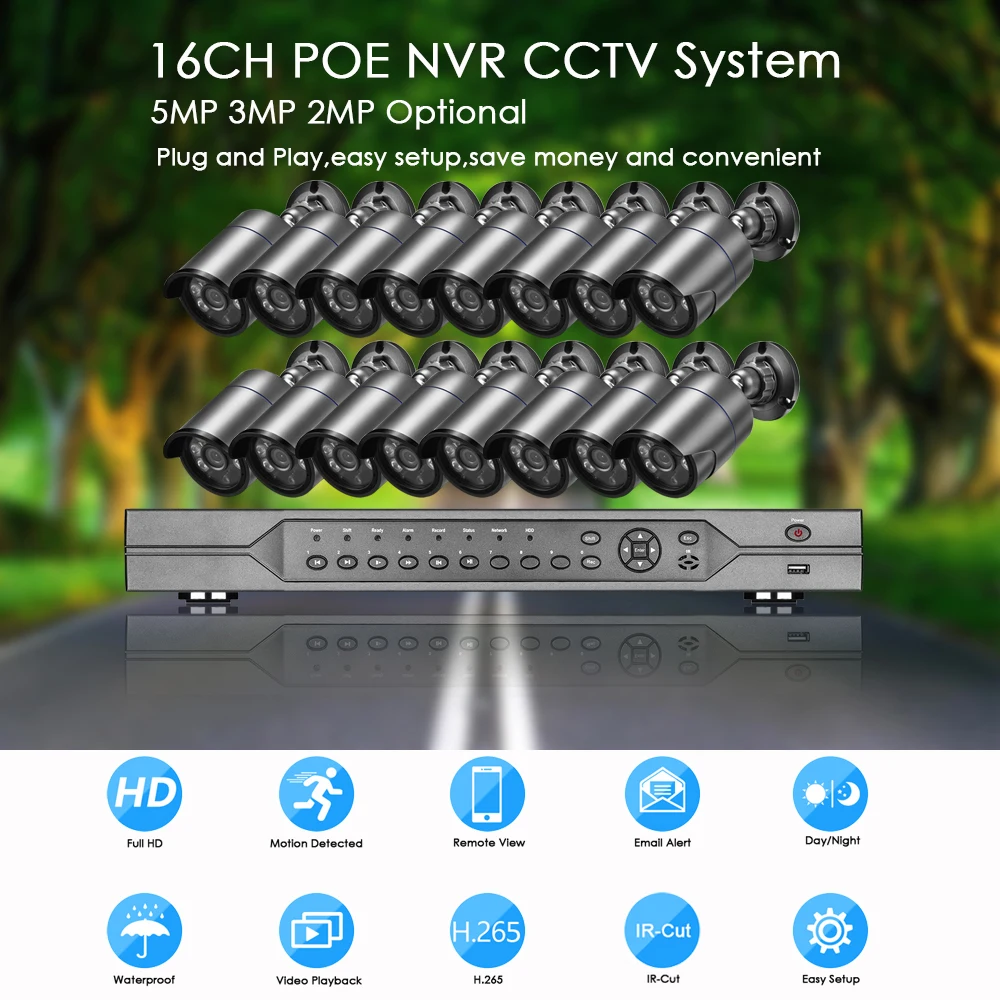 Gadinan Face Detection H.265+ 16CH 4K POE NVR Kit Outdoor Recording Night Vision CCTV System 5MP IP Camera Video Security Camera