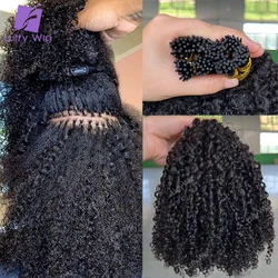 Double Drawn I Tip Hair Extensions Real Itip Human Hair Raw Remy Mongolian 3c 4a Afro Kinky Curly Fusion Hair Bundles Luffy