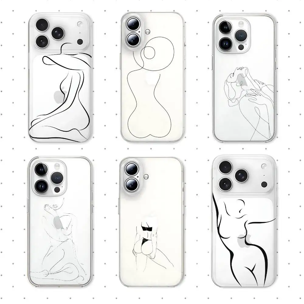 Body Art Printed Lines Phone Case For IPhone 17 16 15 13 12 14 Pro Max 7 8 Plus XR XS X Transparent Shockproof Silicone Cover