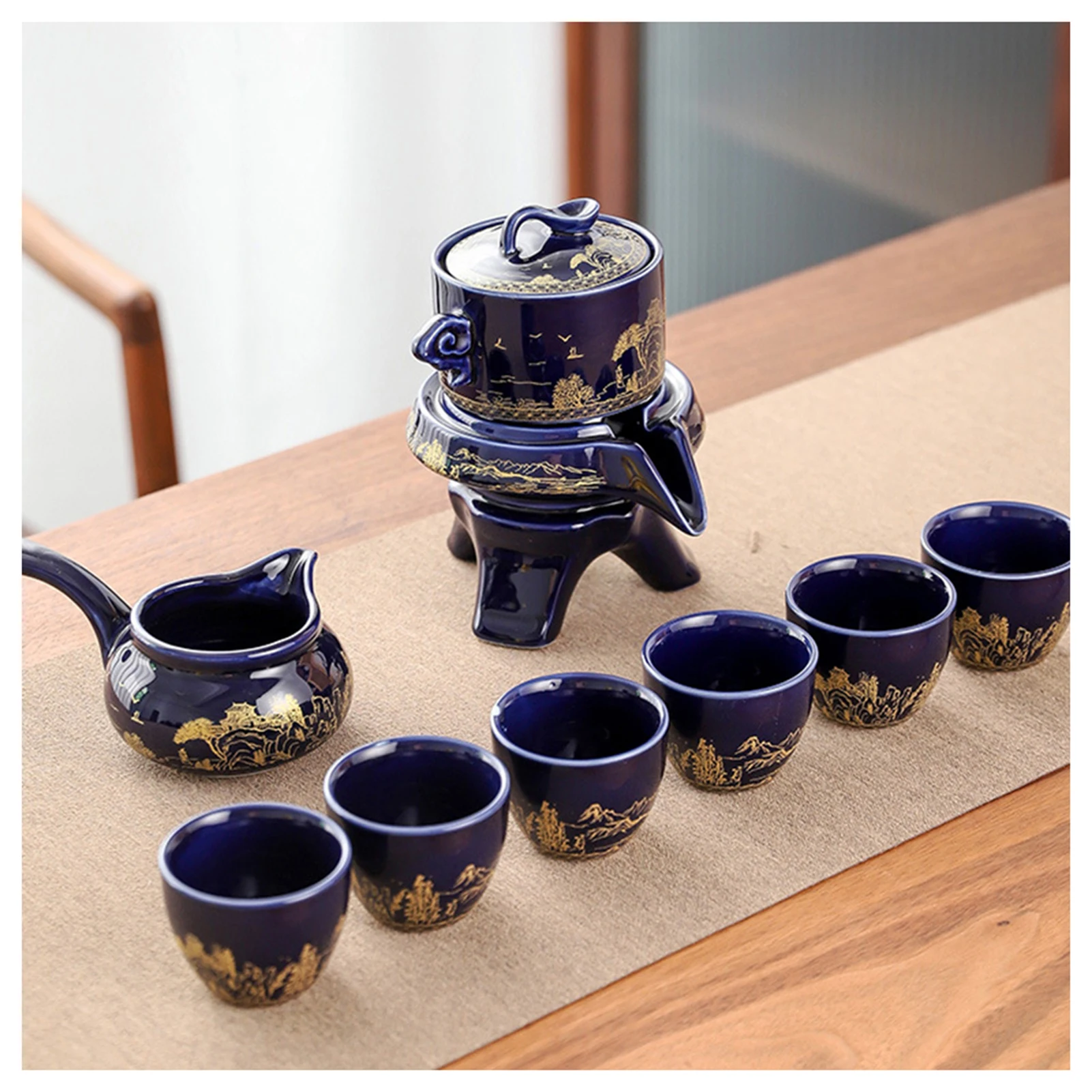 Service à Thé Kung Fu Chinois Rétro Bleu - Théière En Porcelaine Avec 6 Tasses, Fait Main, Coffret Cadeau Élégant