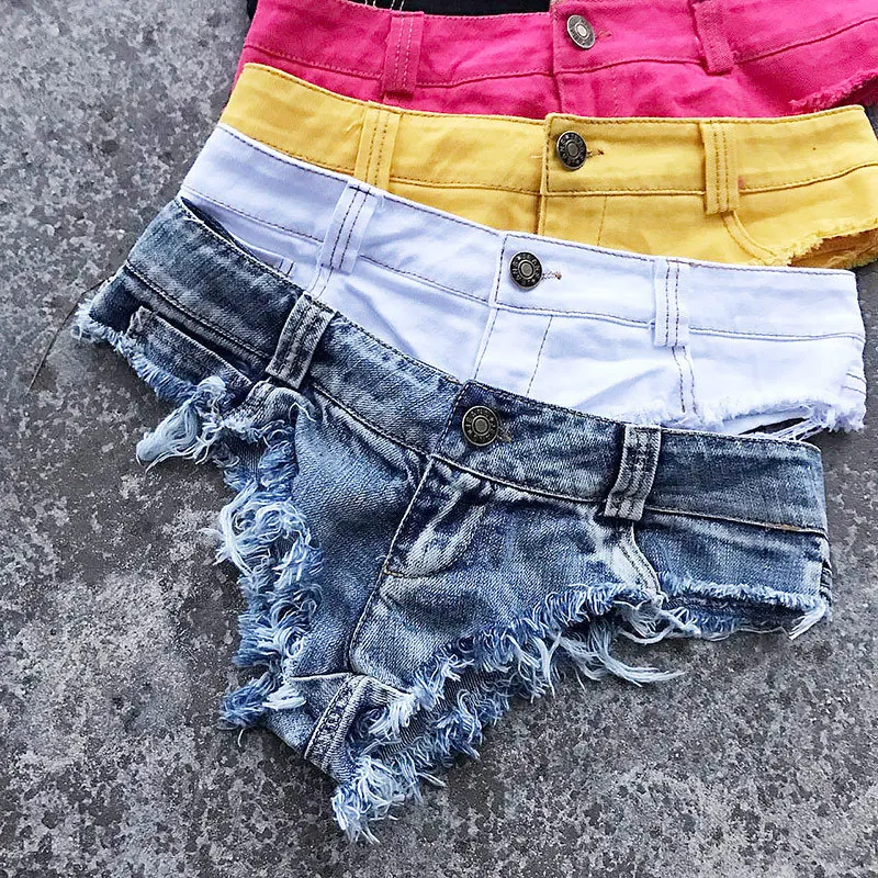 

2024 New Women Sexy Low Waist Hole Tassel Denim Shorts Jeans Thong Short Feminino